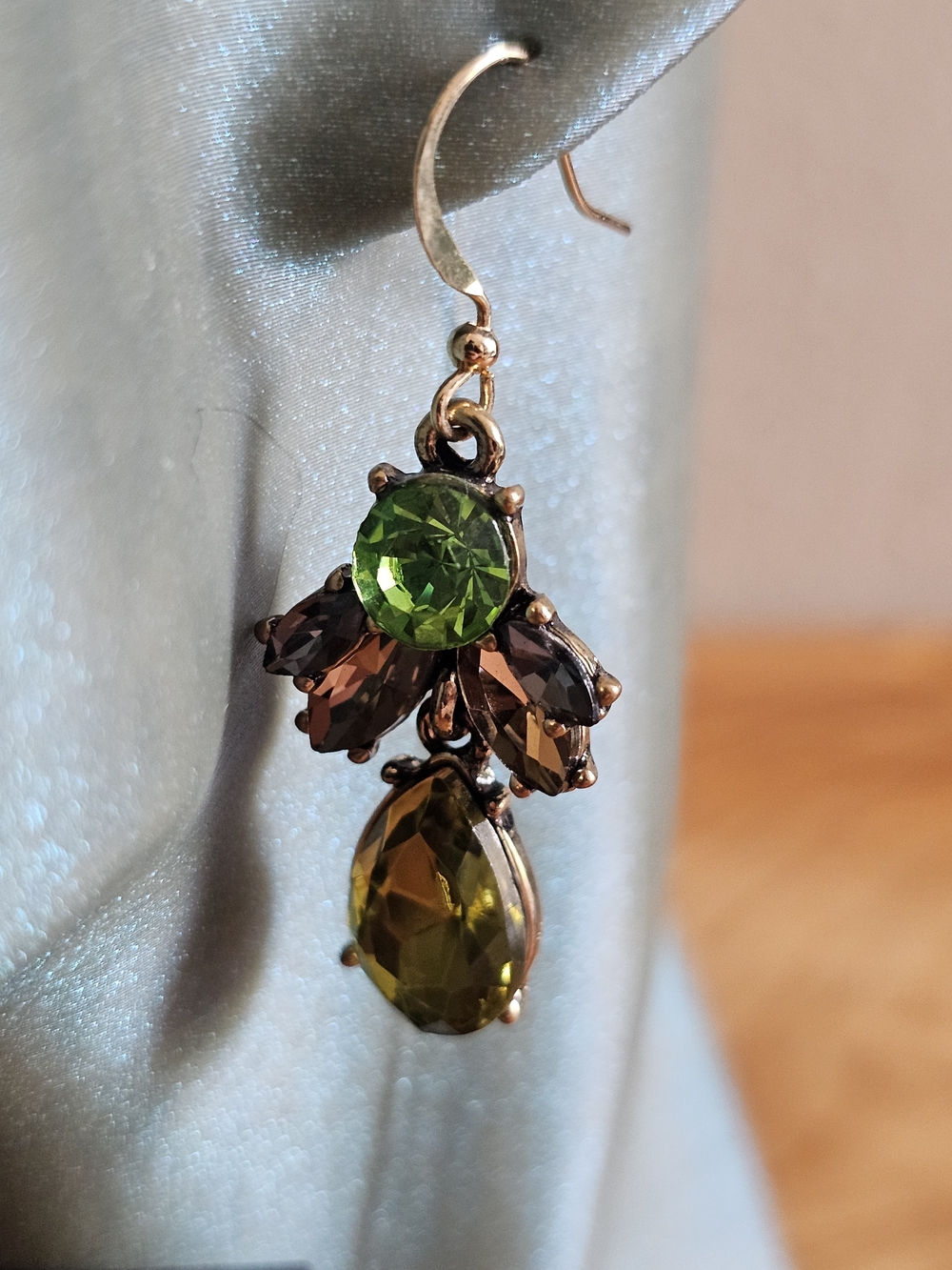 Simulated Peridot Green Teardrop Dangle Earrings - Picture 3 of 5